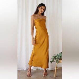 Fortunate One - Chic Strapless Gold Maxi Dress